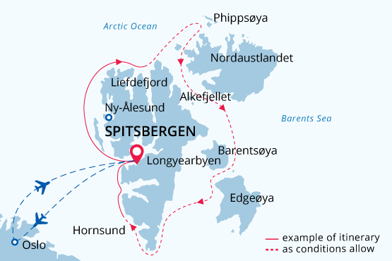 Svalbard & Polar Ice Edge map route